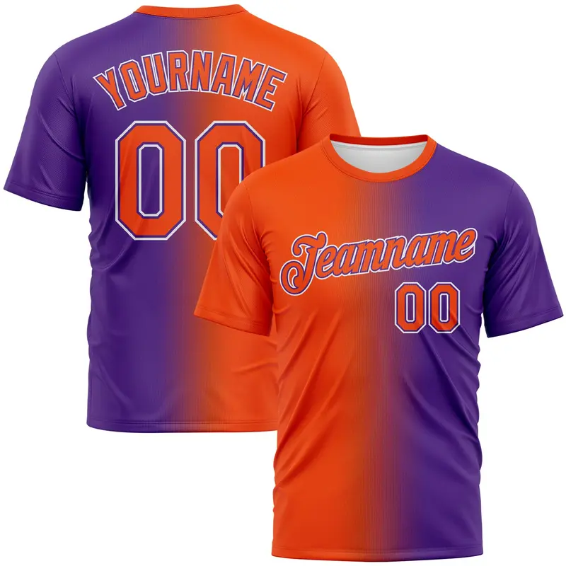 Custom Purple Orange-White Gradient Fashion Performance T-Shirt