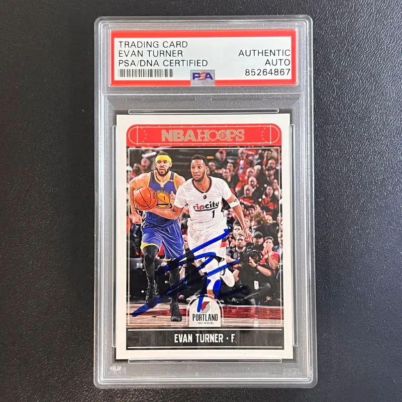 2017-18 NBA Hoops #231 Evan Turner Signed Card AUTO PSA Slabbed Trailblazers