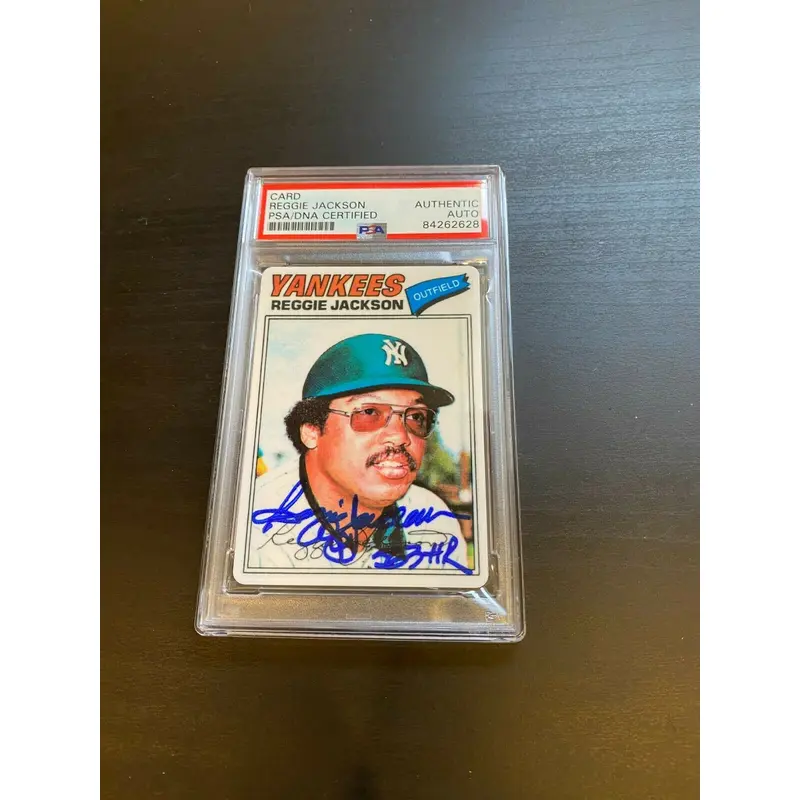 1977 Topps Reggie Jackson Signed Porcelain Baseball Card PSA DNA "563 HR"