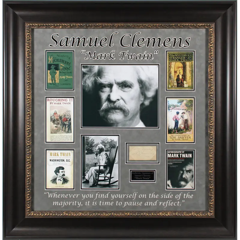 Samuel Clemens "Yours Truly" Signed & Framed 1.75x3.5 Cut Signature BAS #AB76864