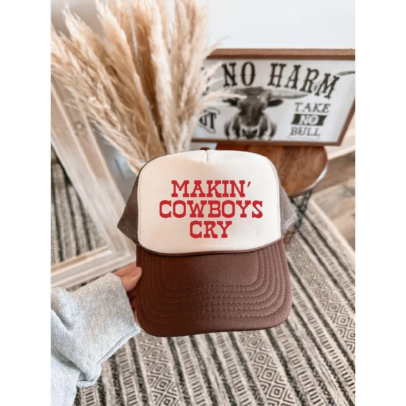Makin' Cowboys Cry DTF Printed Brown & Tan Trucker Hat
