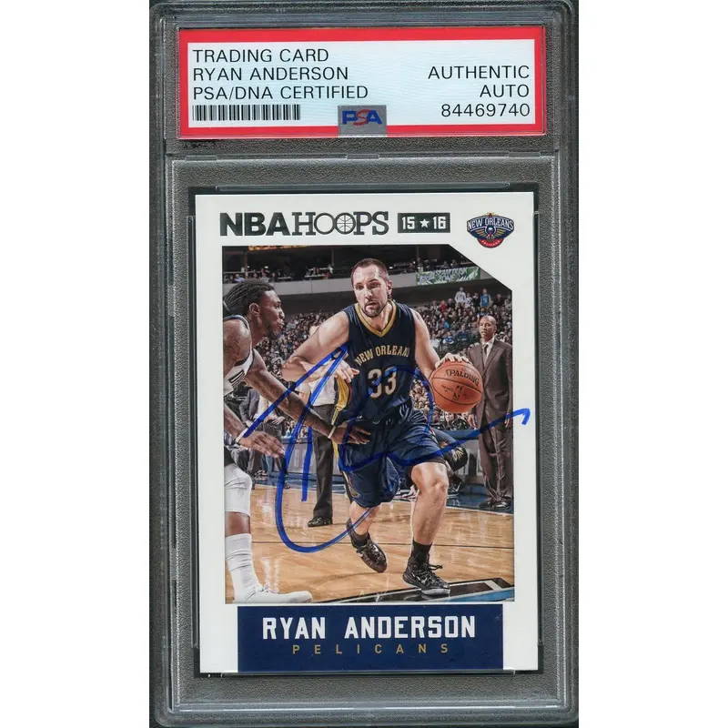 2015-16 NBA Hoops #158 Ryan Anderson Signed Card AUTO PSA Slabbed Pelicans