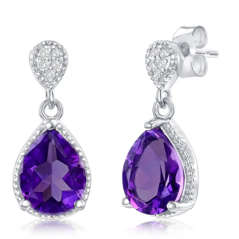 Sterling Silver, Amethyst & White Topaz Gemstone Earrings