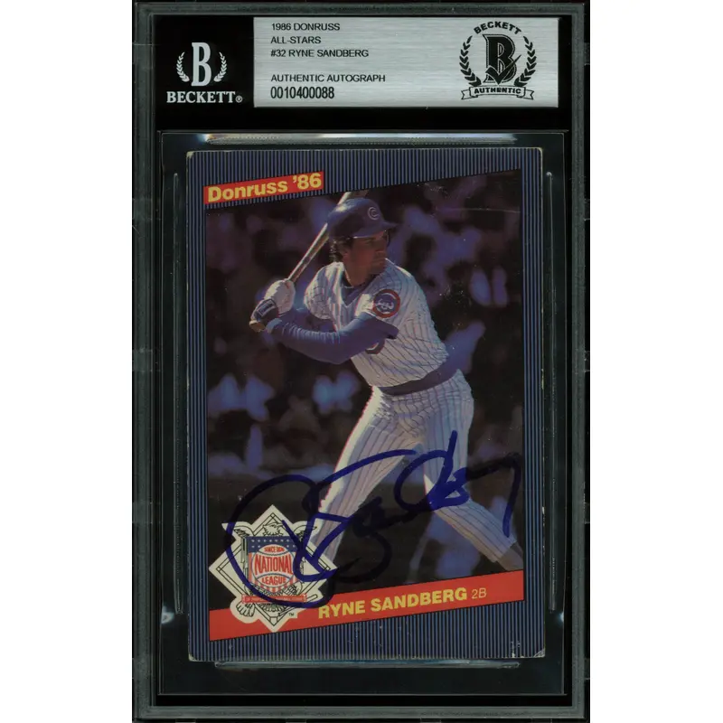 Cubs Ryne Sandberg Signed 3.5x5 1986 Donruss All-Stars #32 Auto Card BAS Slabbed