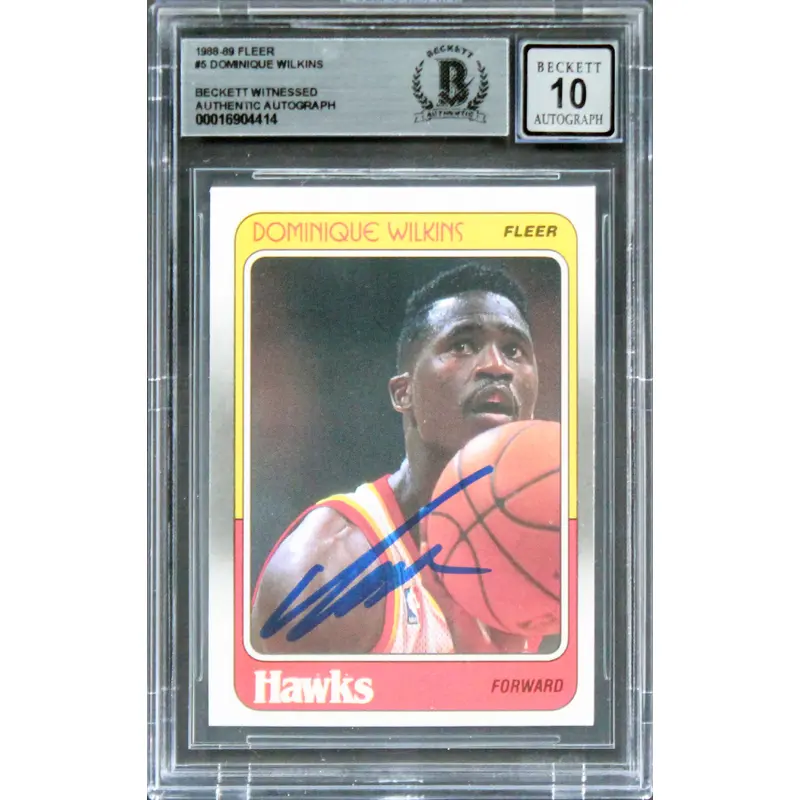 Hawks Dominique Wilkins Authentic Signed 1988 Fleer #5 Card Auto 10! BAS Slabbed