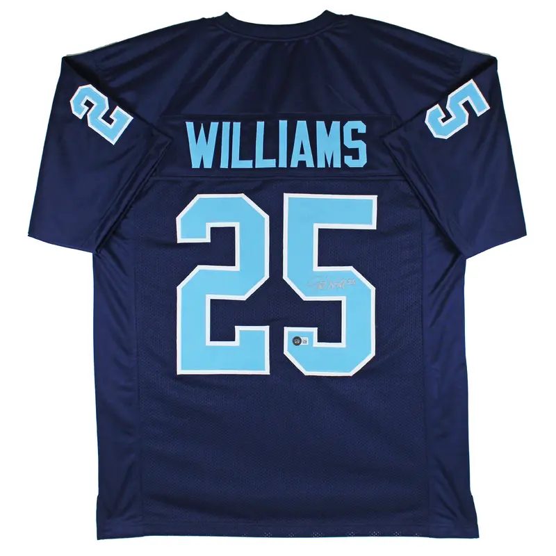 UNC Javonte Williams Signed Navy Blue Pro Style Jersey w/Silver Sig BAS Witness