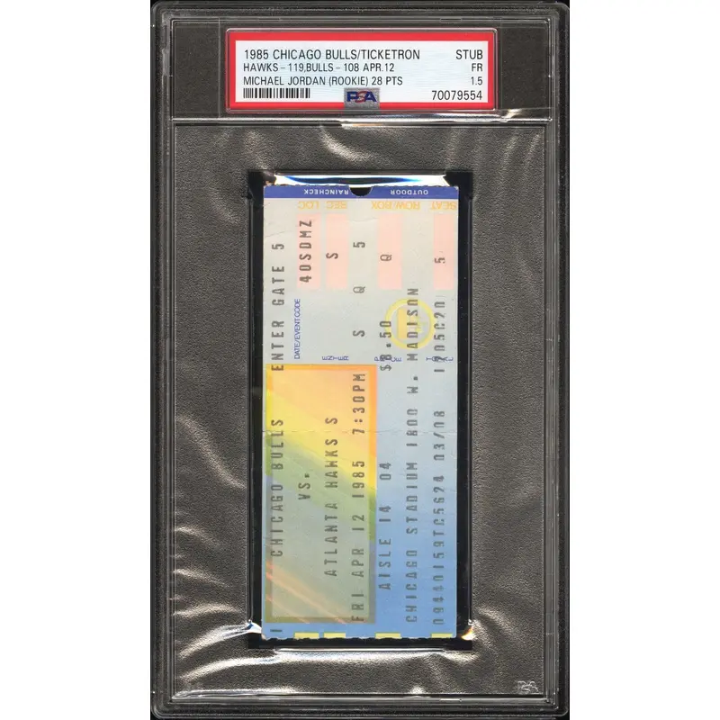 1985 Chicago Bulls Ticket Stub April 12 Jordan Rookie PSA 1.5 Fair