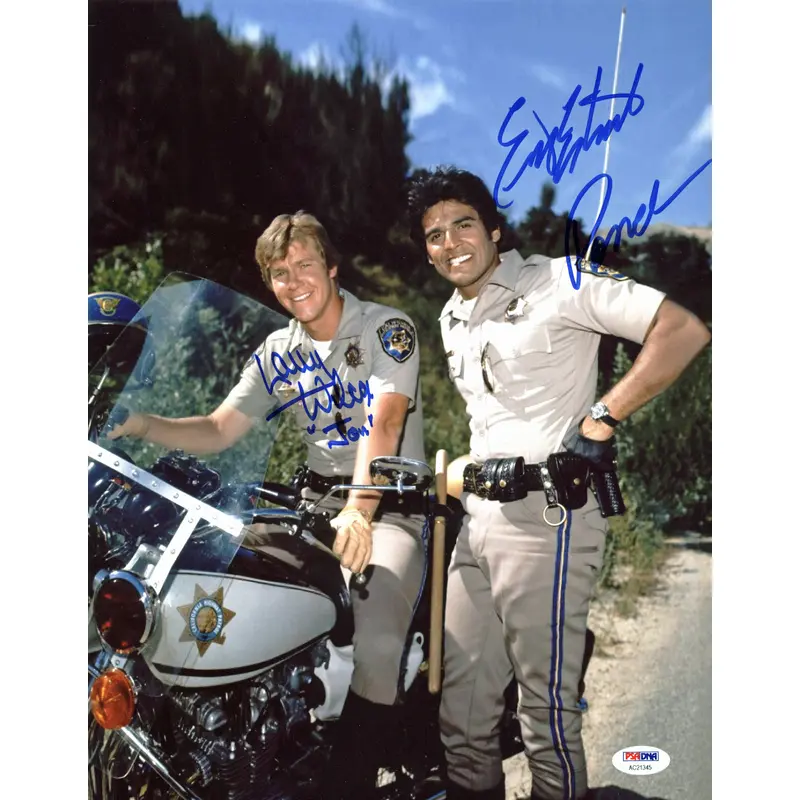 Erik Estrada "Ponch"  & Larry Wilcox "Jon" Signed 11x14 Photo PSA/DNA #AC21345