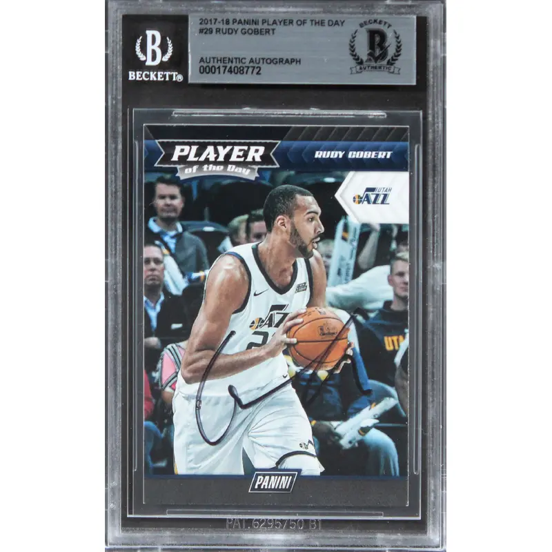 Jazz Rudy Gobert Signed 2017 Panini Player Of The Day #29 Card BAS Slabbed