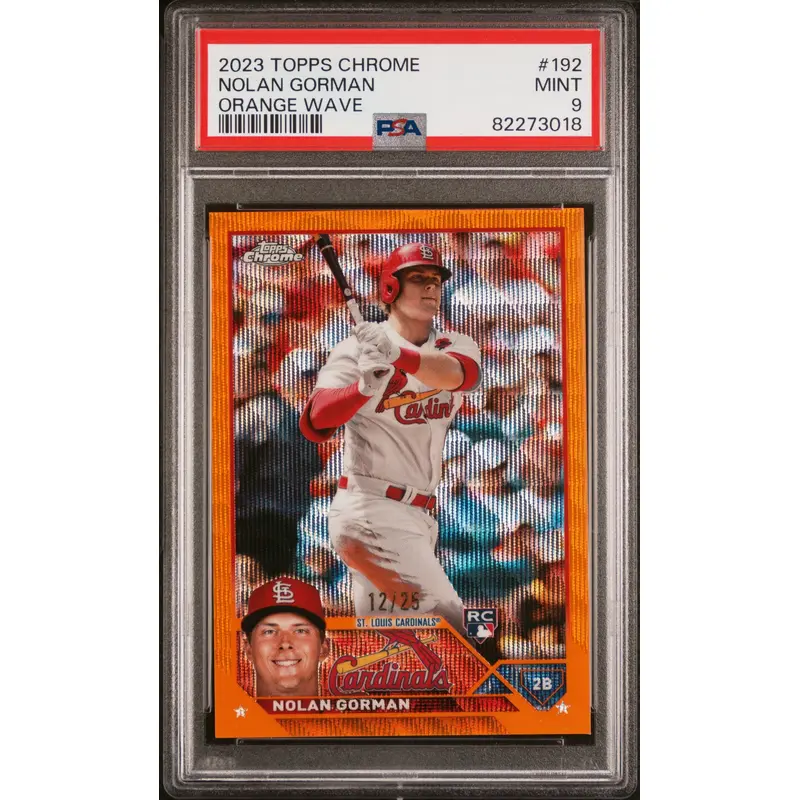 Nolan Gorman 2023 Topps Chrome Orange Wave #192 #12/25 PSA 9 Mint