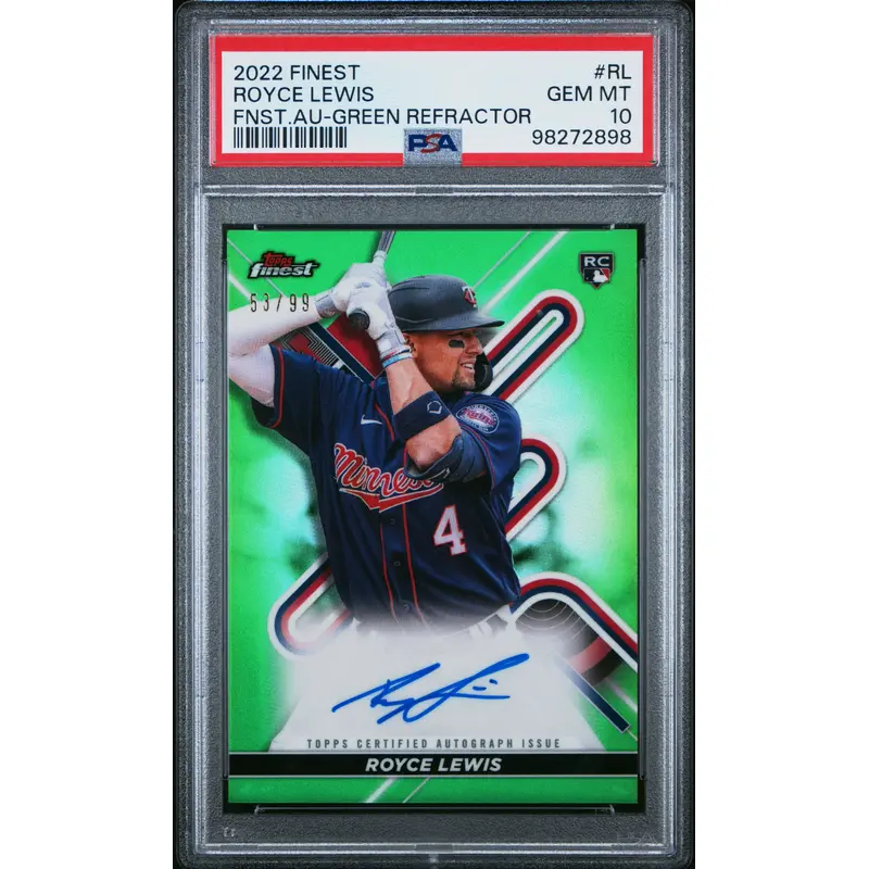 Royce Lewis 2022 Topps Finest Green Refractor Auto Rookie #53/99 PSA 10 Gem Mint