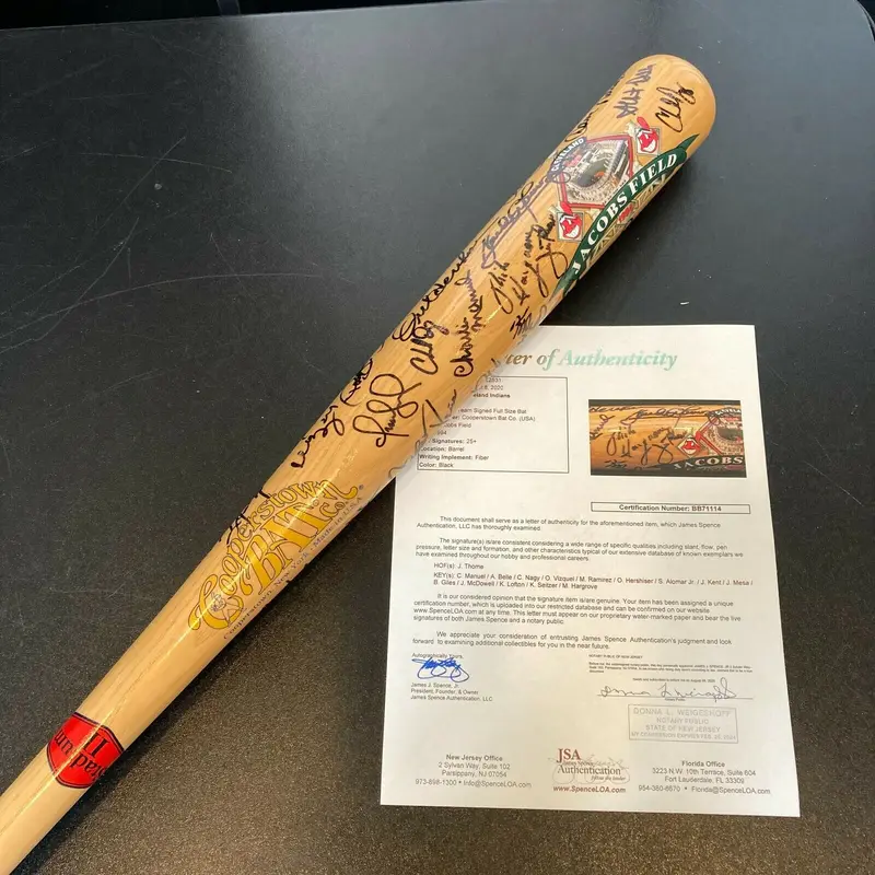 1994 Cleveland Indians Team Signed Bat Jim Thome Manny Ramirez Kenny Lofton JSA