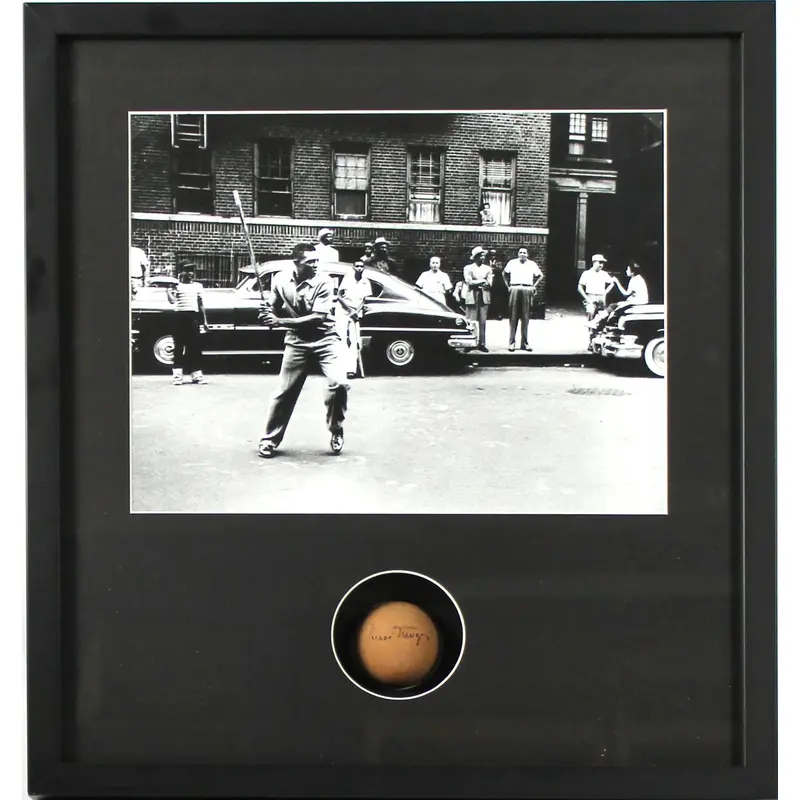Rare Willie Mays Signed Authentic "Spaldeen" Stickball Custom Framed JSA COA