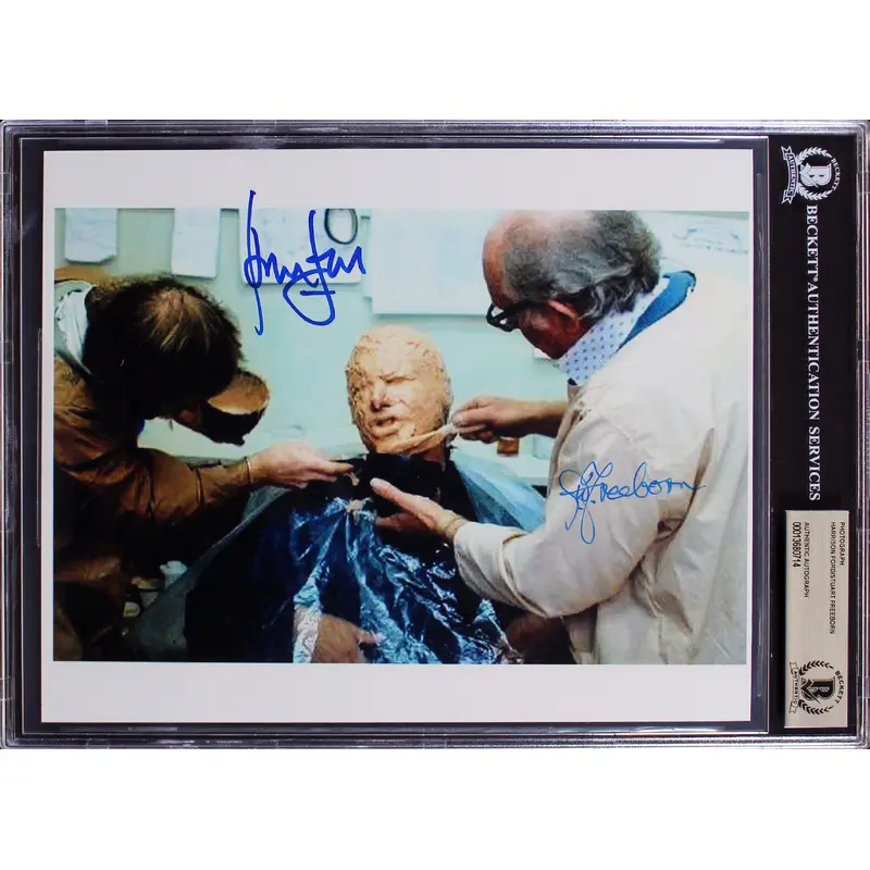 Harrison Ford & Stuart Freeborn Star Wars Signed 8x10 Photo BAS Slabbed