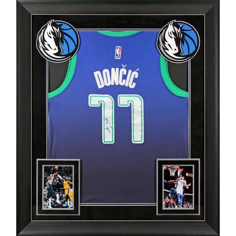 Mavericks Luka Doncic Signed Blue Nike Swingman Framed Jersey JSA #YY40928