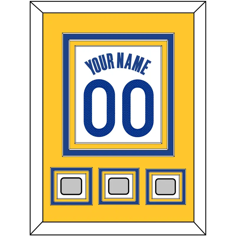 Golden State Name & Number With 3 Champions Patches - White Association - Triple Mat 3