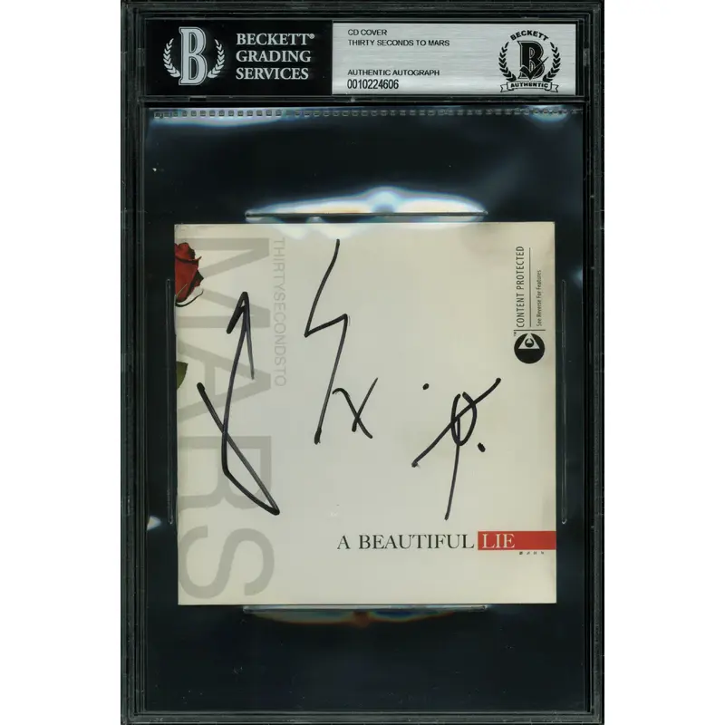 Thirty Seconds to Mars (3) Authentic Signed A Beautiful Lie Cd Cover BAS Slabbed