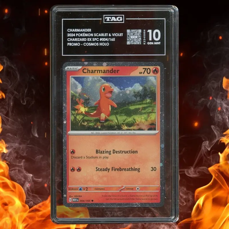 Pokemon Charizard EX SPC CHARMANDER Promo Cosmo Holo 004/165 TAG 10