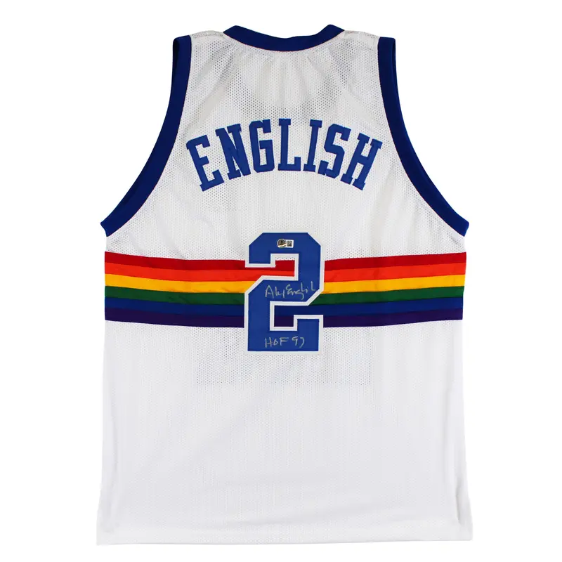 Alex English "HOF 97" Authentic Signed White Pro Style Jersey BAS Witnessed