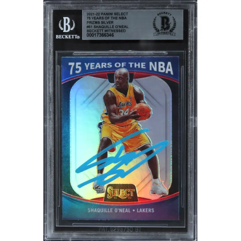 Shaquille O'Neal Signed 2021 Panini 75 Yrs NBA Prizms Silver #61 Card BAS Slab