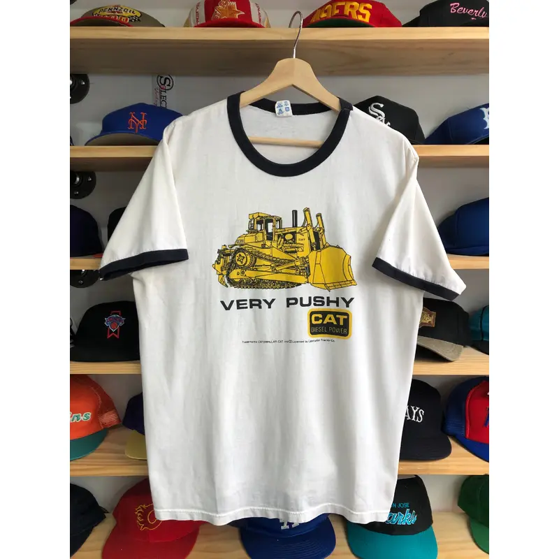 Vintage 80s Champion Caterpillar Very Pushy Ringer Tee Size Large