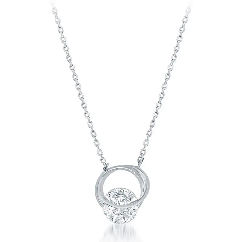 Sterling Silver Looped Circle with Center Large CZ Necklace
