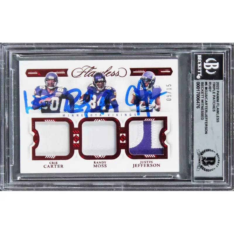 Moss, Carter & Jefferson Signed 2022 Panini Flawless #6 Card Auto 10 BAS Slabbed