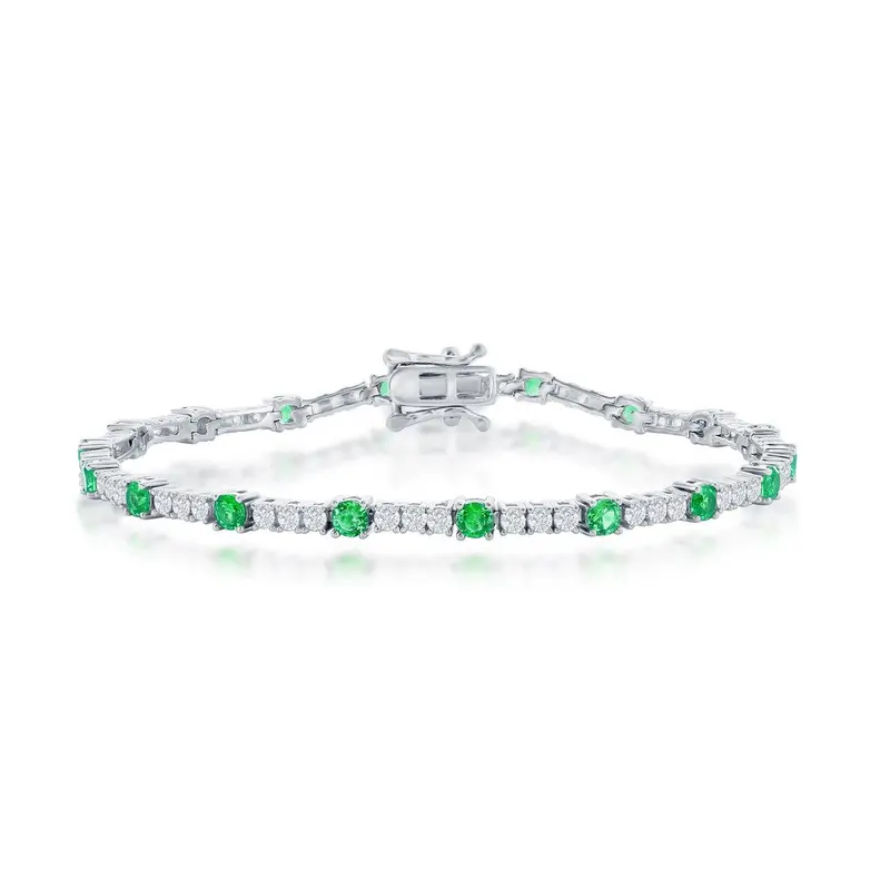 Sterling Silver 3mm CZ Tennis Bracelet - Emerald CZ