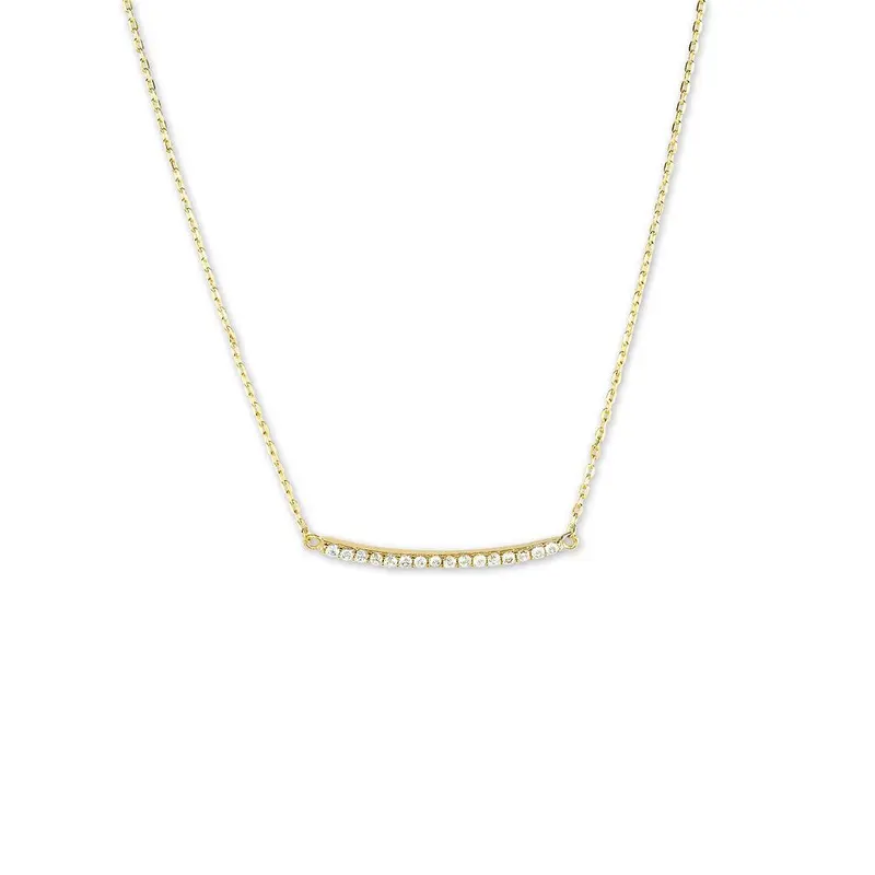 Sterling Silver CZ Curved Bar Necklace - Gold Plated