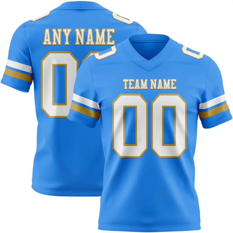 Custom Powder Blue White-Old Gold Mesh Authentic Football Jersey