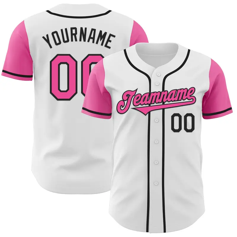 Custom White Pink-Black Authentic Two Tone Baseball Jersey