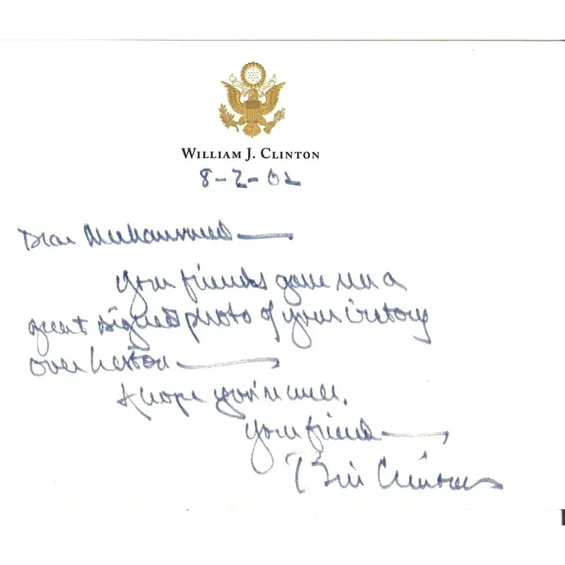 Extraordinary Bill Clinton Signed Handwritten White House Letter To Muhammad Ali