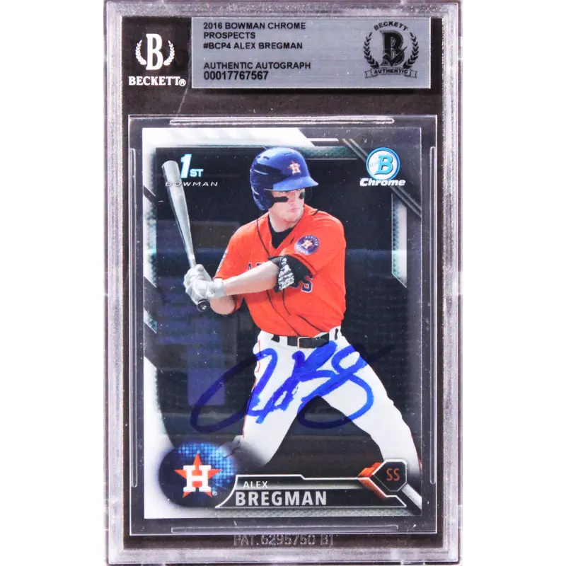 Astros Alex Bregman Signed 2016 Bowman Chrome Prospects #BCP4 RC Card BAS Slab 2