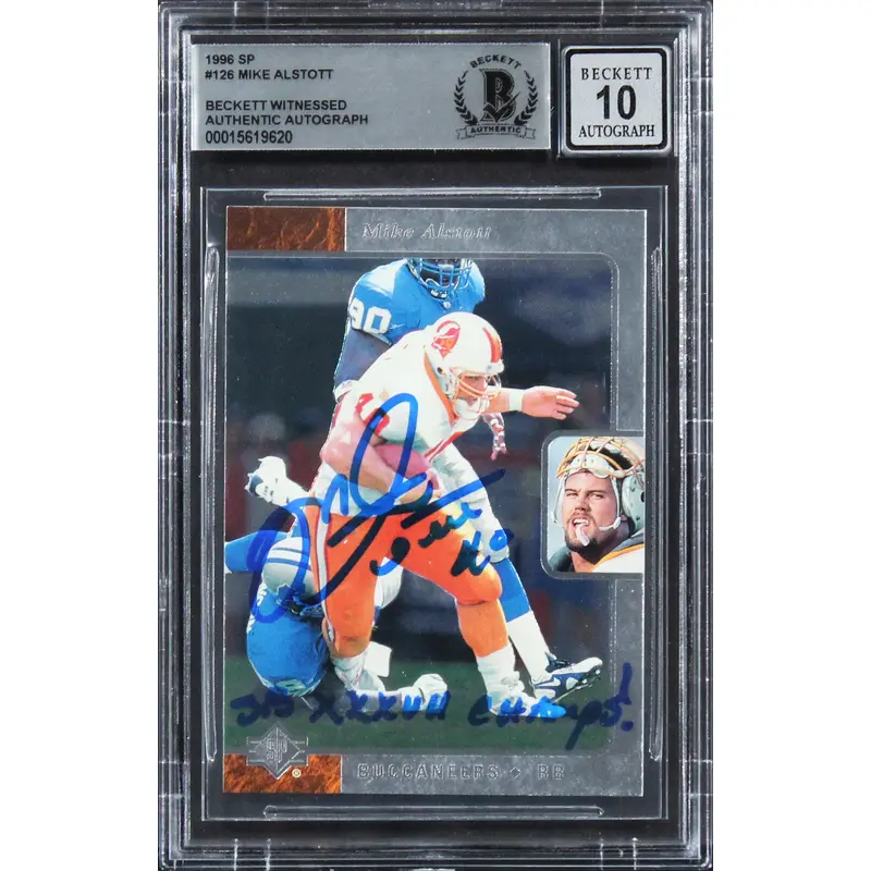 Bucs Mike Alstott "XXXVII Champs!" Signed 1996 SP #126 RC Card Auto 10! BAS Slab