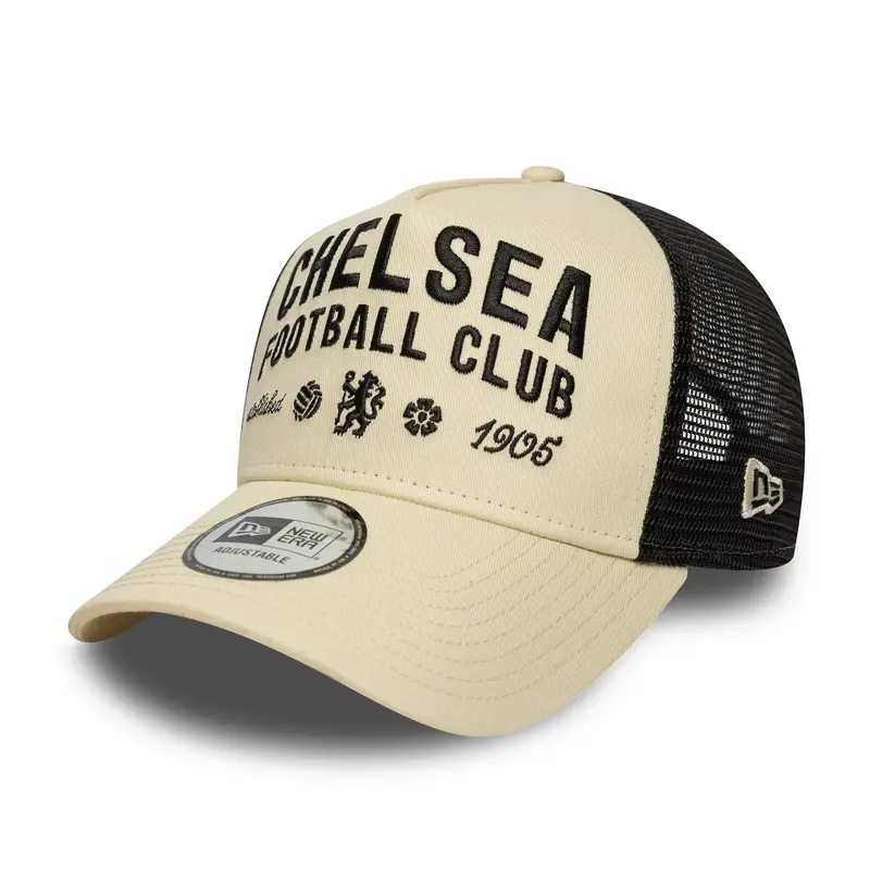 Chelsea FC Lion Crest Seasonal Cream 9FORTY E-Frame Trucker Adjustable Cap