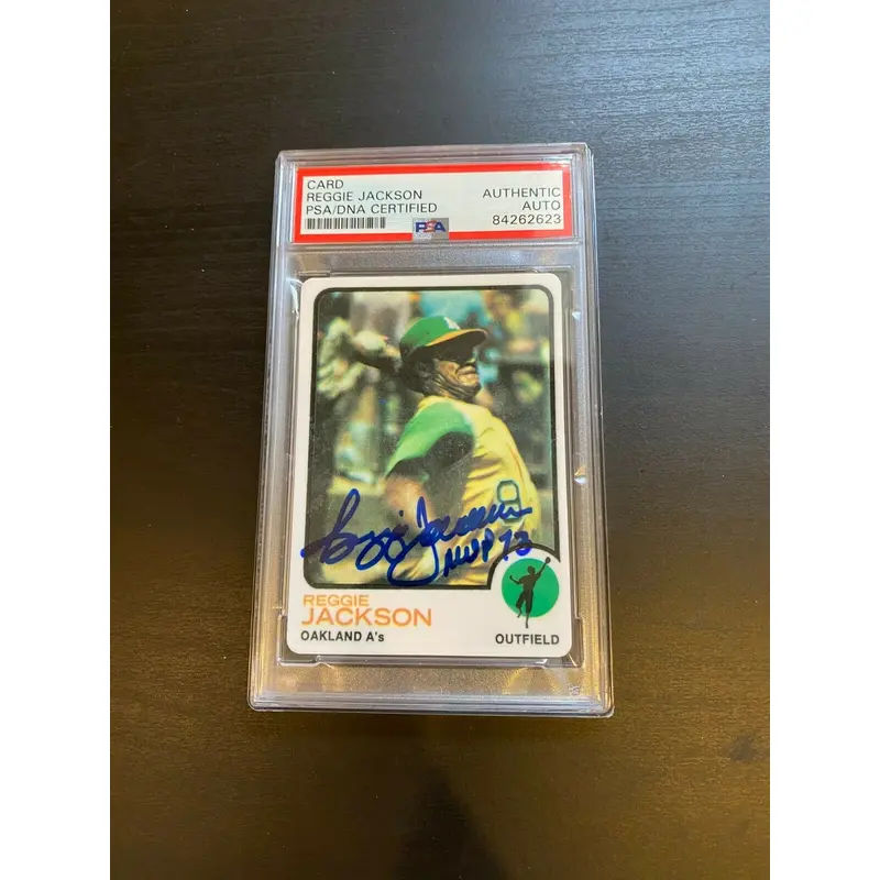 1973 Topps Reggie Jackson Signed Porcelain Baseball Card PSA DNA "MVP 1973"