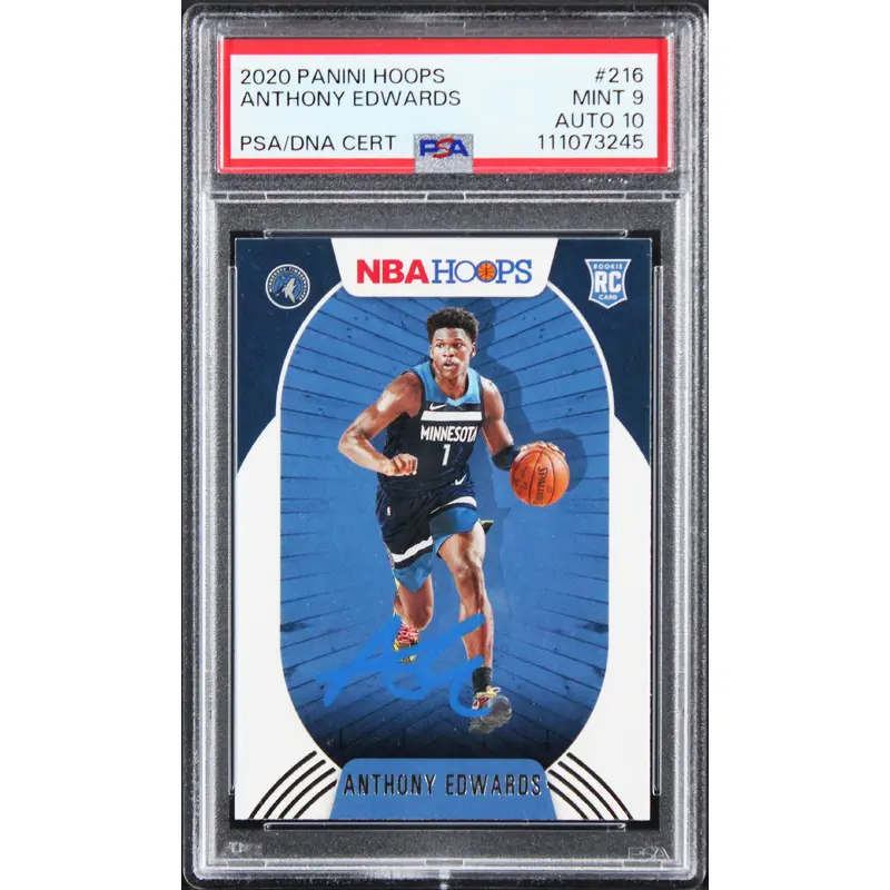 Anthony Edwards Signed 2020 Panini Hoops #216 RC Card 9! Auto 10! PSA/DNA Slab
