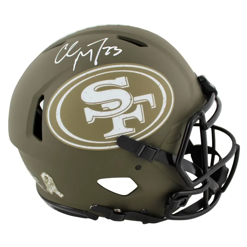 49ers Christian McCaffrey Signed Salute To Service F/S Speed Proline Helmet BAS