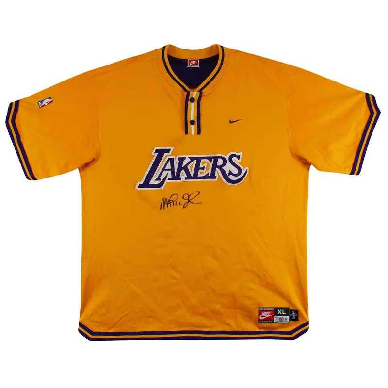 Lakers Magic Johnson Signed Yellow Nike Warmup Shirt BAS Witnessed #W205615