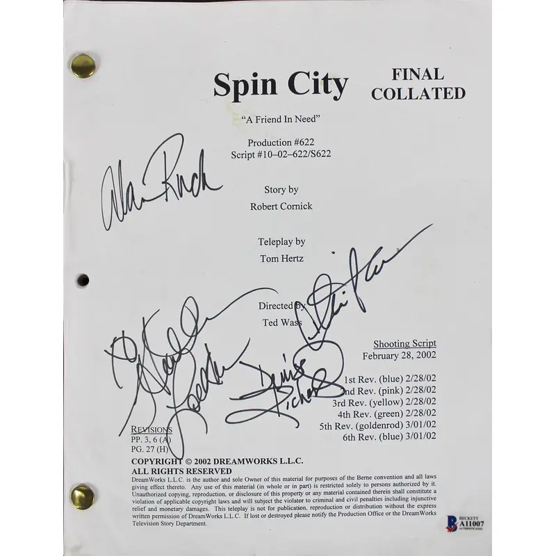Spin City (4) Sheen, Richards, Locklear & Ruck Signed Used Tv Script BAS #A11007