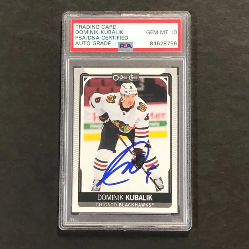 2021-22 O-Pee-Chee #87 Dominik Kubalik Signed Card AUTO 10 PSA slabbed Blackhawks