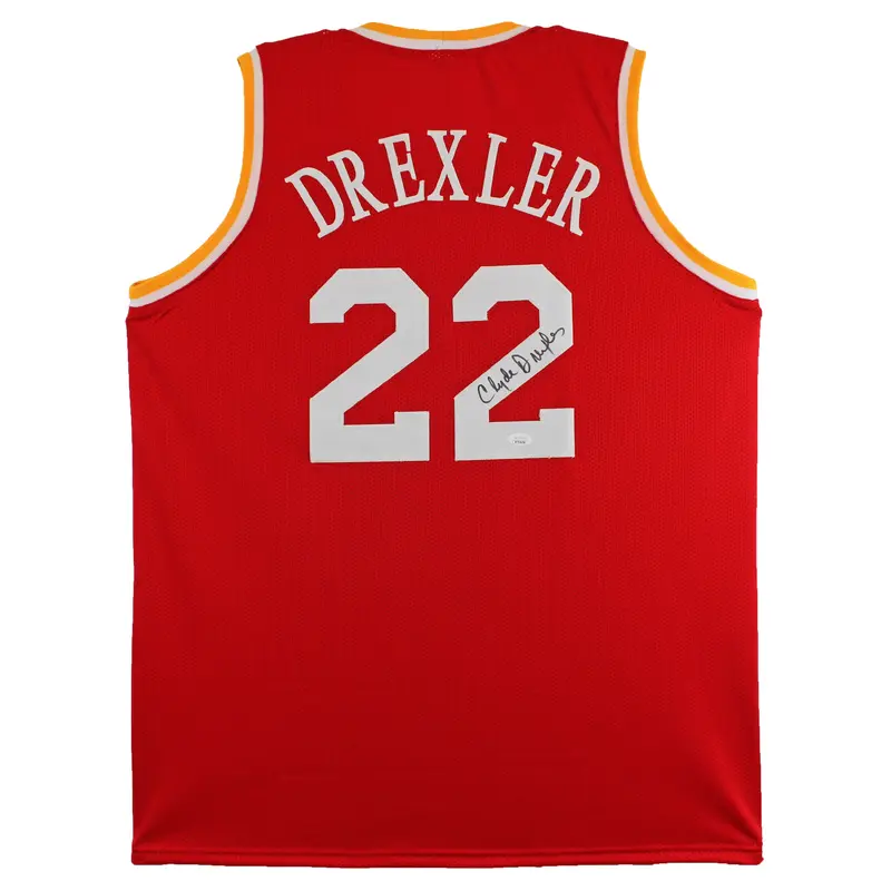 Clyde Drexler Authentic Signed Red Pro Style Jersey Autographed JSA Witnessed