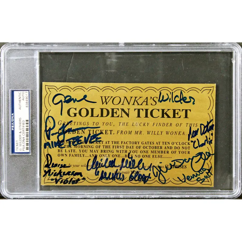 Willy Wonka (6) Wilder, Ostrum, Cole +3 Signed Golden Ticket Stub PSA Slabbed