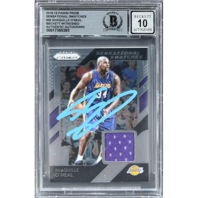 Lakers Shaquille O'Neal Signed 2018 Panini Prizm SS #49 Card Auto 10! BAS Slab