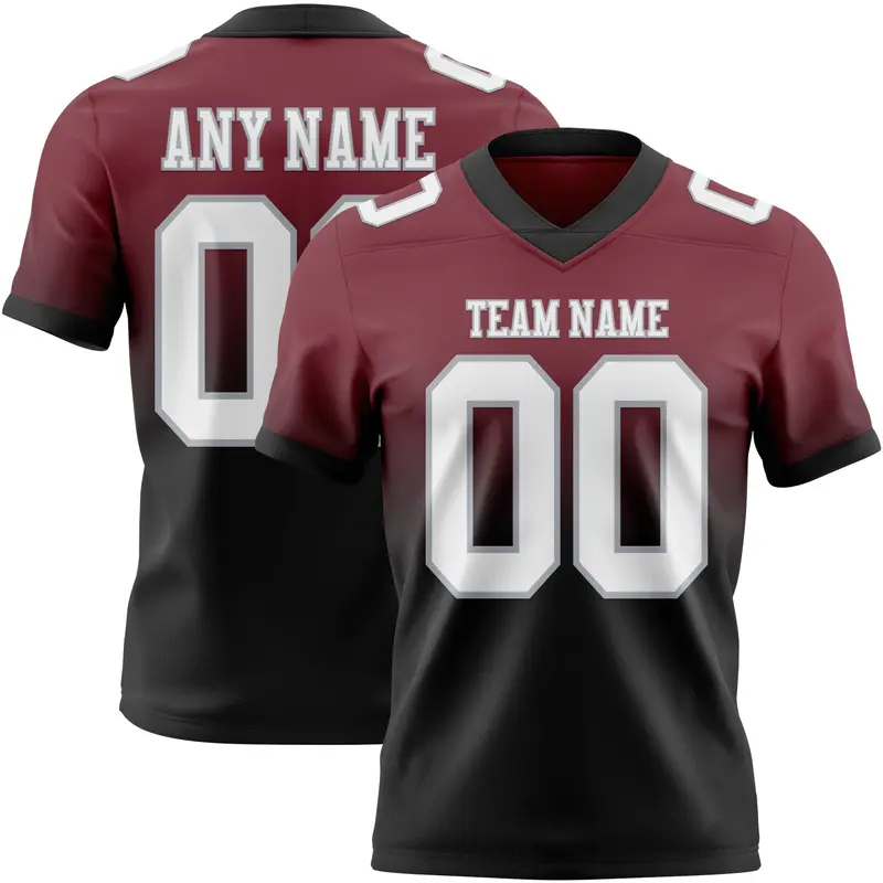 Custom Burgundy White Black-Gray Mesh Authentic Fade Fashion Football Jersey