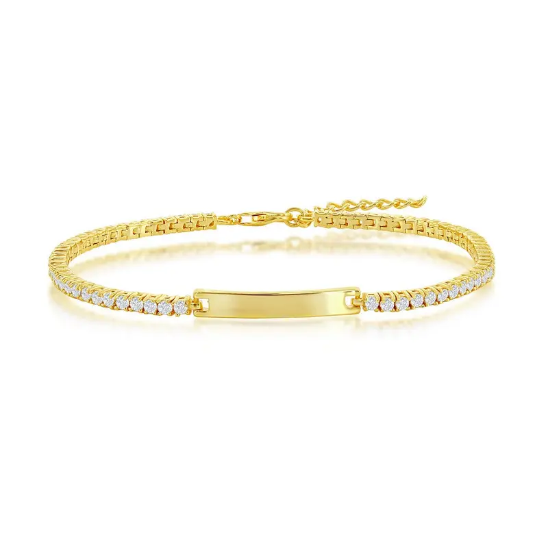 Sterling Silver Tennis CZ ID Bracelet - Gold Plated