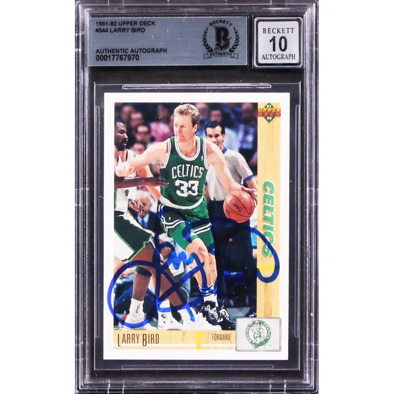 Celtics Larry Bird Signed 1991 Upper Deck #344 Card Auto Graded 10! BAS Slabbed