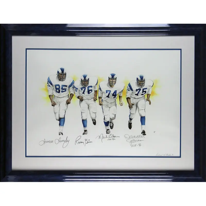 Rams Fearsome Foursome Jones, Olsen, Grier & Lundy Signed Framed 18x26 Litho BAS