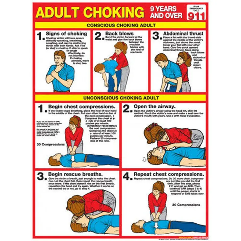 Adult Choking First Aid Wall Chart Poster (2013 ARC Guidelines)- Fitnus Corp.