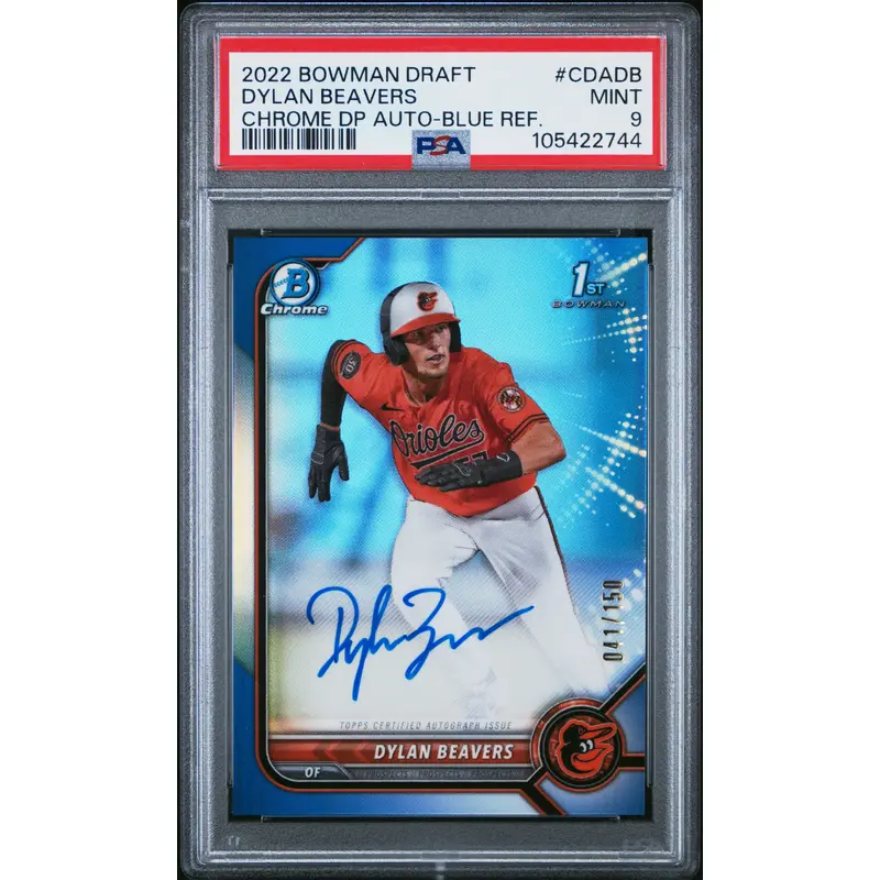 Dylan Beavers 2022 Bowman Draft Chrome Auto Blue Refractor #41/150 PSA 9 Mint
